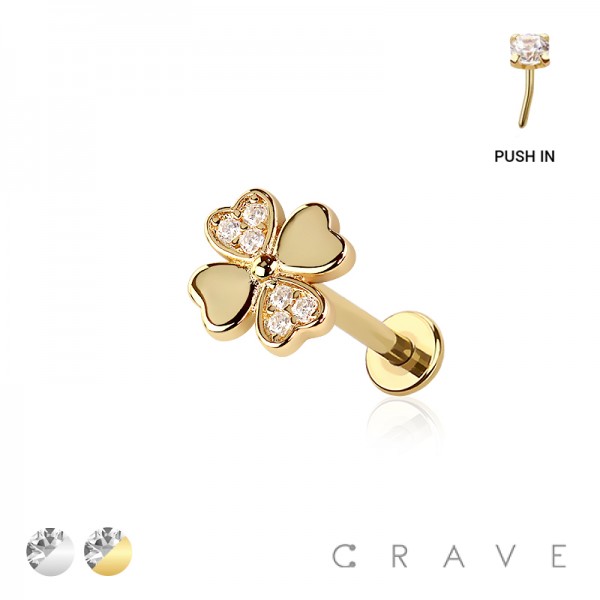 HEART CLOVER FLOWER THREADLESS (PUSH IN) 316L SURGICAL STEEL LABRET SET